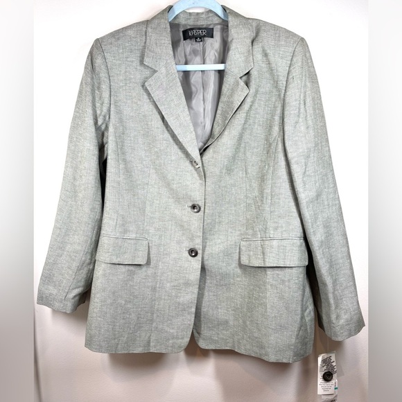 Kasper Jackets & Blazers - NWT KASPER Women’s Gray Double Breasted Three Button Linen Blazer Size 16